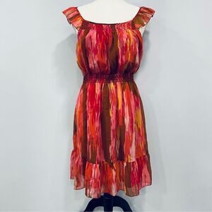 OLD NAVY S Chiffon Watercolor Vibrant Blouson Smocked Ruffle Dress Fairy: Flaw